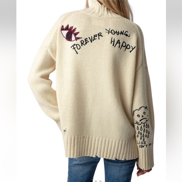 Zadig & Voltaire Cream Crochet Knit Merino Wool Open forever happy Hook Cardigan - Picture 2 of 9